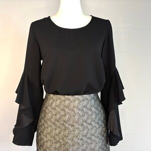 Hallhuber Black Ruffle Sleeve Blouse Women’s EU 36 / US 6 Elegant Top